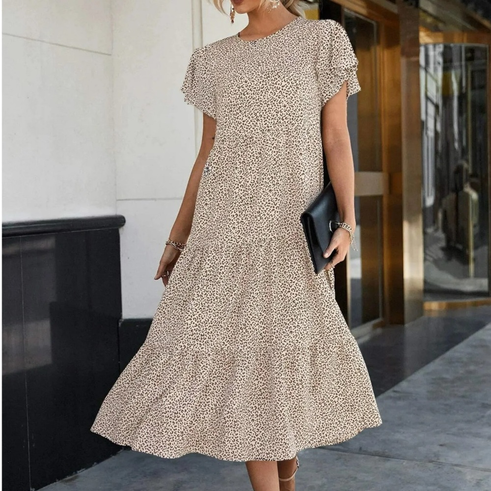 Fantaslook Dresses for Women Summer Casual Boho Dress Floral Print Ruffle Sleeve